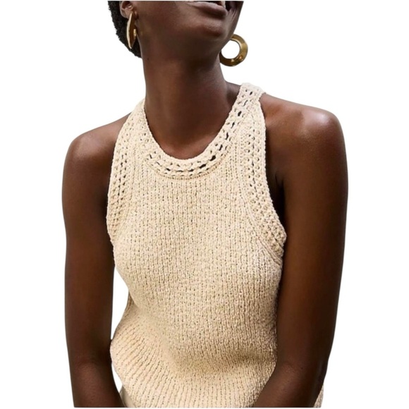 J.CREW High-Neck Textured Pointelle Sweater Tank Top | Cream Sleeveless Knit XS - Picture 2 of 8